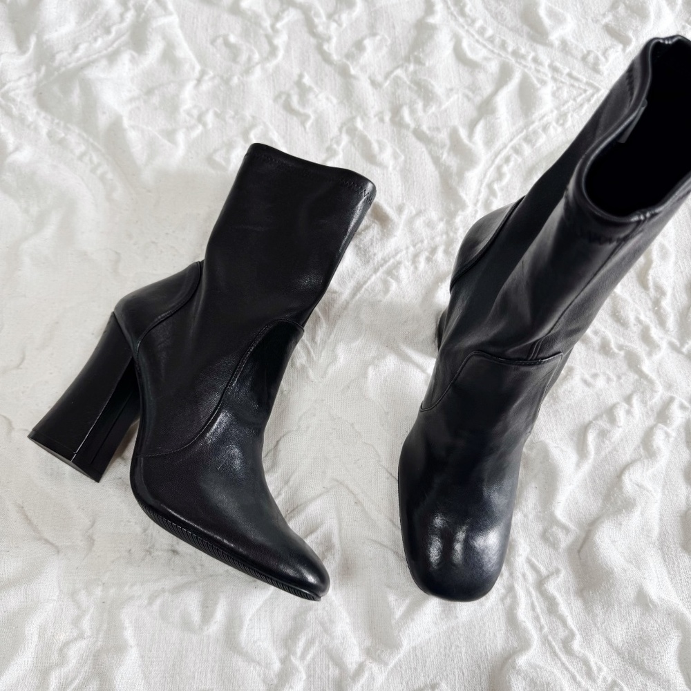 Stuart Weitzman Curve Block Leather 100 Booties S… - image 3